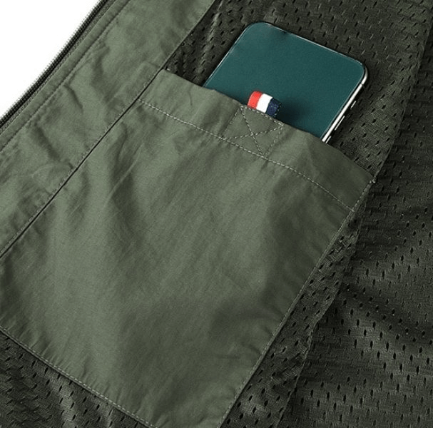 Green men's quick-dry slim waistcoat with phone in multi-pocket design, casual and stylish perfect for daily wear - SF1161
